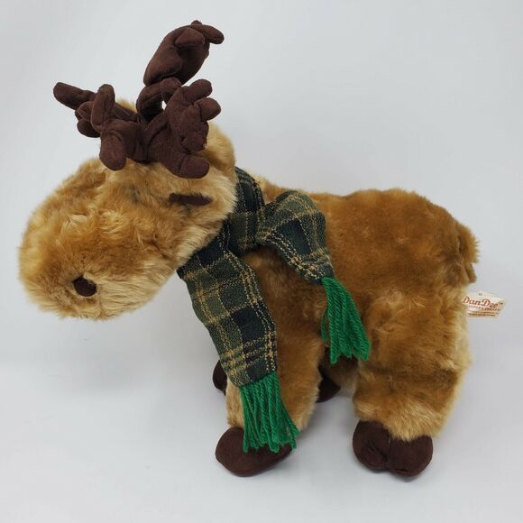 Dan Dee 13" Plush Stuffed Animal Moose Brown Scarf Green Blue Plaid Wilderness - Picture 1 of 7